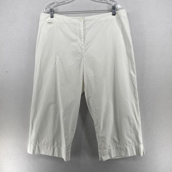 EILEEN FISHER Pants L Cotton Twill Wide Leg Cropped Back Drawstring Tie White - Picture 1 of 15